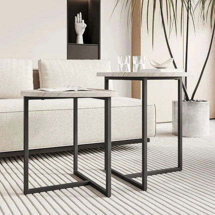 Chic Black Metal Round Nesting Tables Set of 2 with Safety-Crafted Edges for Space Optimization - Très Elite