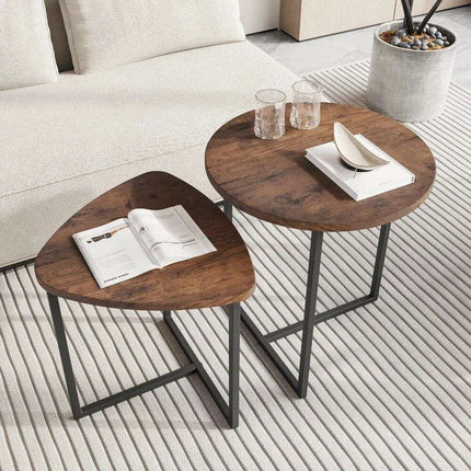 Chic Black Metal Round Nesting Tables Set of 2 with Safety-Crafted Edges for Space Optimization - Très Elite