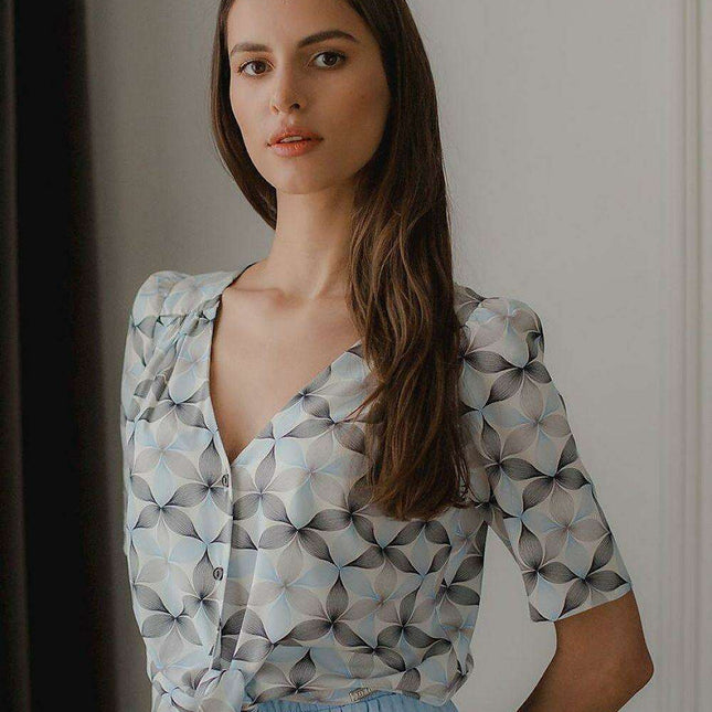 Chic Black Short Sleeve Top with Romantic Heart Neckline