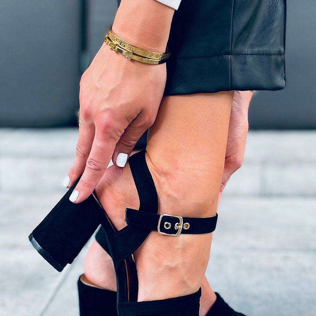 Chic Black Suede Heeled Sandals Model 167469