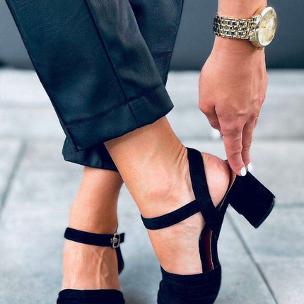 Chic Black Suede Heeled Sandals Model 167469 - Très Elite