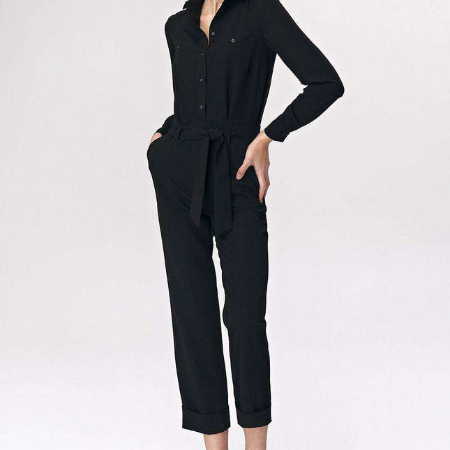 Chic Black Tailored Womens Suit With Waist Accent Detail