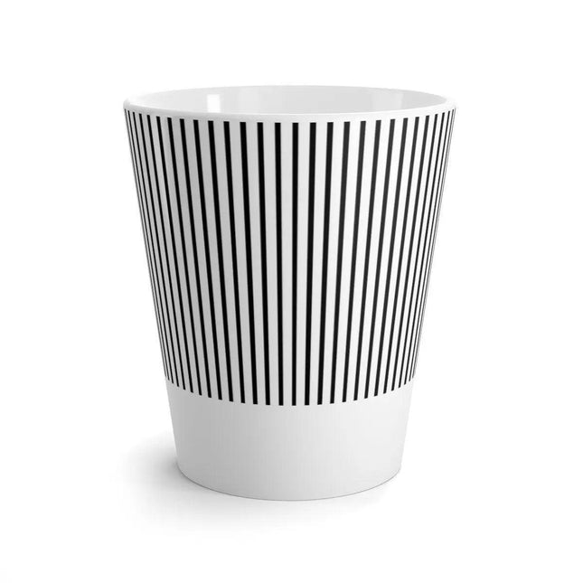 Chic Black and White Striped Ceramic Latte Mug with Artistic Sublimation Design