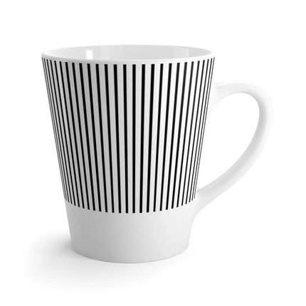 Chic Black and White Striped Ceramic Latte Mug with Artistic Sublimation Design