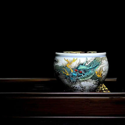 Chic Blue and White Enamel Ceramic Tea Cup Collection - Elevate Your Tea Experience..