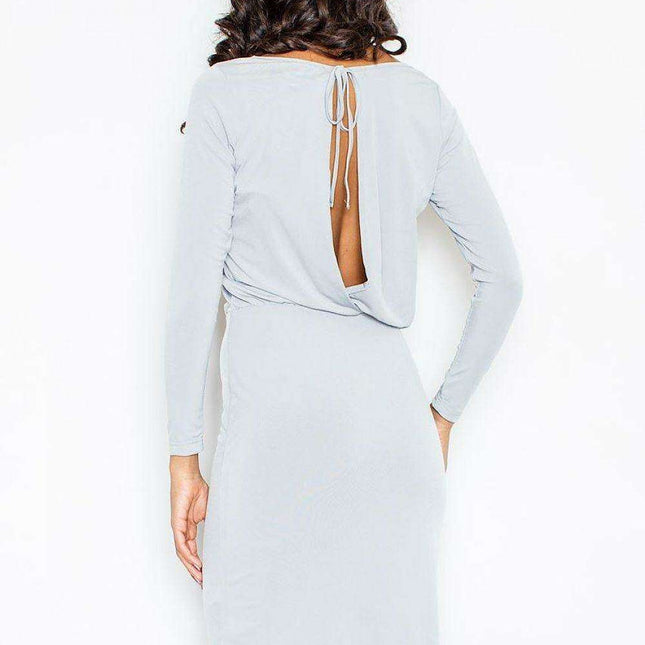Chic Boat Neck Midi Dress with Back Tie and Seductive Slit - Effortless Elegance