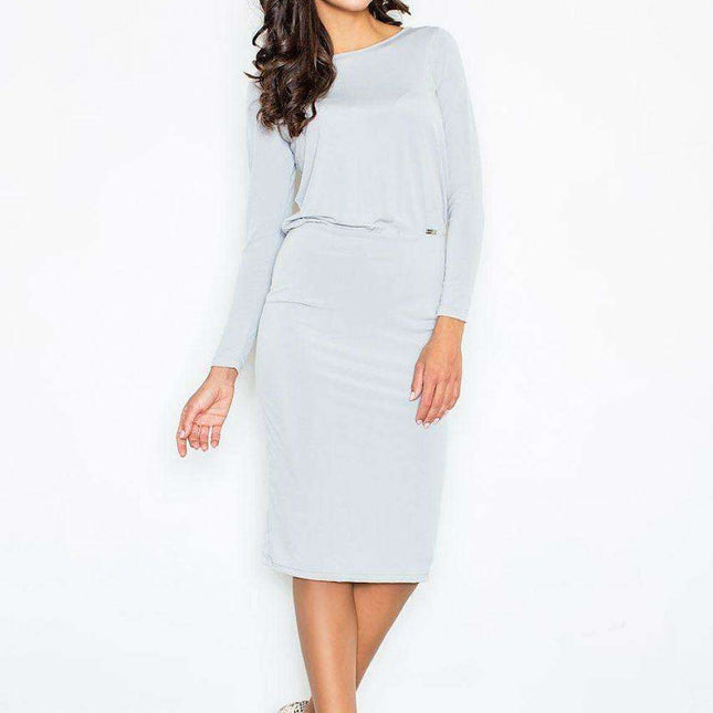 Chic Boat Neck Midi Dress with Back Tie and Seductive Slit - Effortless Elegance