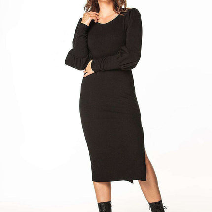 Chic Boat Neck Midi Knit Dress with Long Sleeves