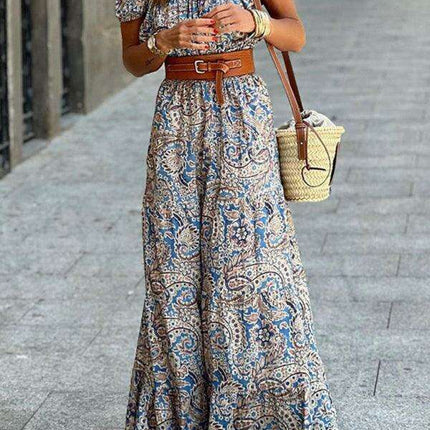 Chic Bohemian Boat Neck Dress - Trendy Women's Fashion Essential