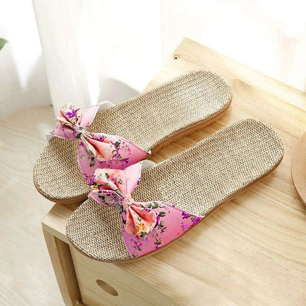 Chic Bohemian Flax Linen Slip-On Flip Flops for Women - Très Elite