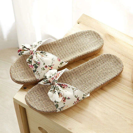 Chic Bohemian Flax Linen Slip-On Flip Flops for Women - Très Elite