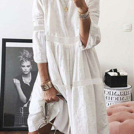 Chic Bohemian Lace A-Line Midi Dress