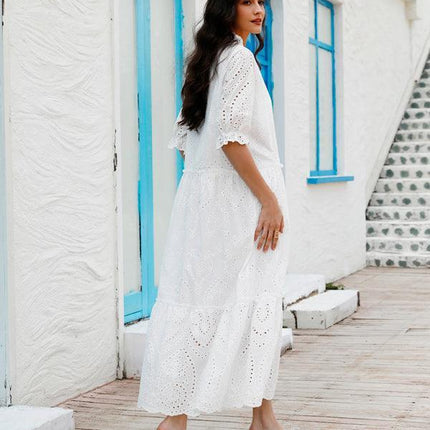 Chic Bohemian V-Neck Cotton Dress - Essential Summer Wardrobe Staple for Women- Très Elite- Très Elite