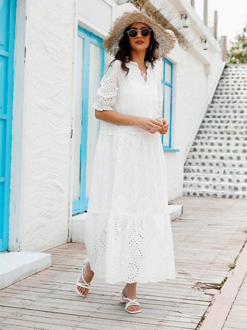 Chic Bohemian V-Neck Cotton Dress - Essential Summer Wardrobe Staple for Women