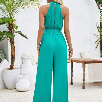 Chic Bohemian Viscose Halter Neck Jumpsuit with Unique Print Design - Très Elite