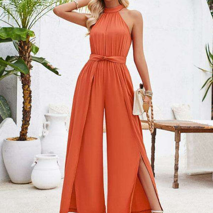 Chic Bohemian Viscose Halter Neck Jumpsuit with Unique Print Design - Très Elite