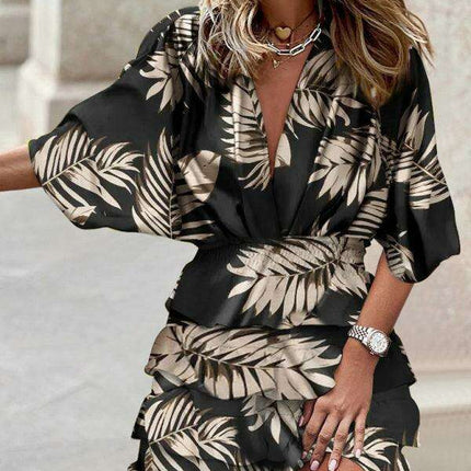 Chic Boho Batwing Sleeve V Neck Dress with Asymmetrical Hem