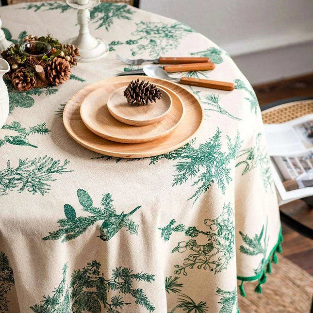 Chic Botanical Cotton Linen Round Tablecloth