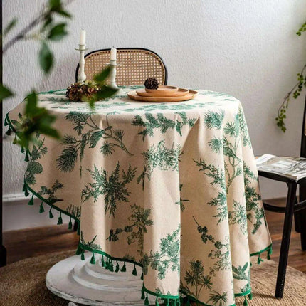 Chic Botanical Cotton Linen Round Tablecloth- Très Elite- Très Elite