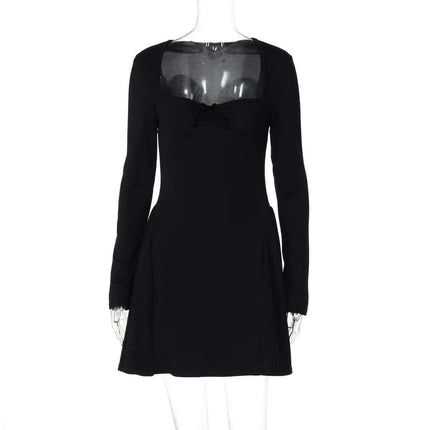 Chic Bow-Detail Long Sleeve A-line Bodycon Dress for Women - Autumn Evening Style - Très Elite