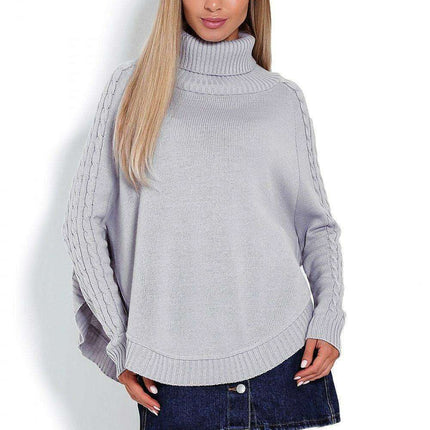 Chic Braided Sleeve Turtleneck Poncho - Très Elite