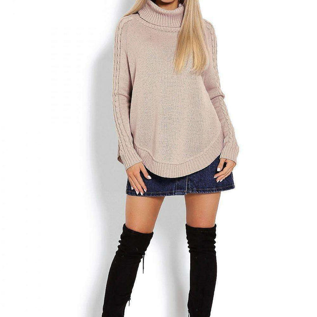 Chic Braided Sleeve Turtleneck Poncho - Très Elite