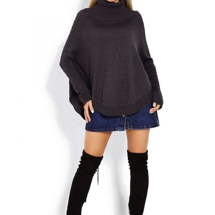 Chic Braided Sleeve Turtleneck Poncho - Très Elite