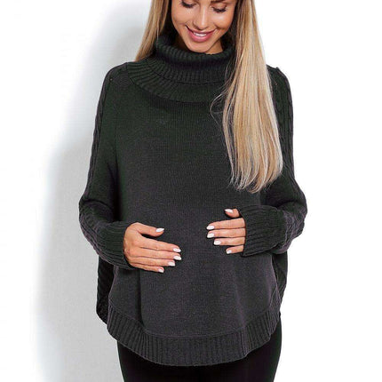 Chic Braided Sleeve Turtleneck Poncho with Flattering Rounded Hem - Très Elite