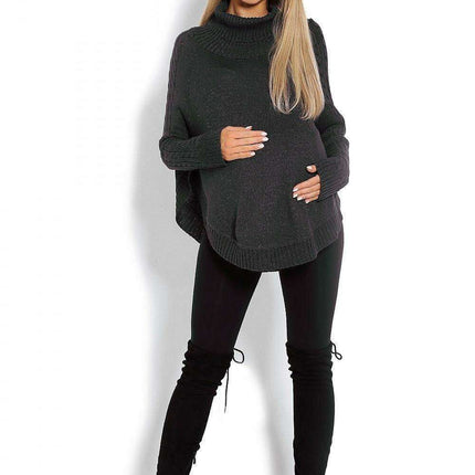 Chic Braided Sleeve Turtleneck Poncho with Flattering Rounded Hem - Très Elite