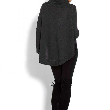 Chic Braided Sleeve Turtleneck Poncho with Flattering Rounded Hem - Très Elite