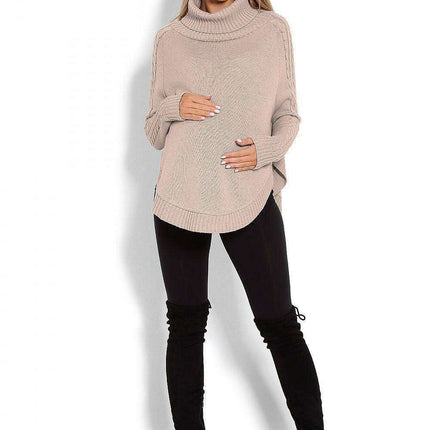Chic Braided Sleeve Turtleneck Poncho with Flattering Rounded Hem - Très Elite
