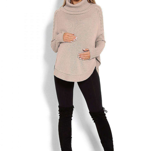 Chic Braided Sleeve Turtleneck Poncho with Flattering Rounded Hem - Très Elite