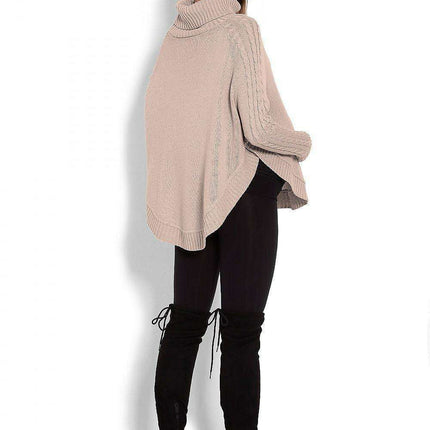 Chic Braided Sleeve Turtleneck Poncho with Flattering Rounded Hem - Très Elite