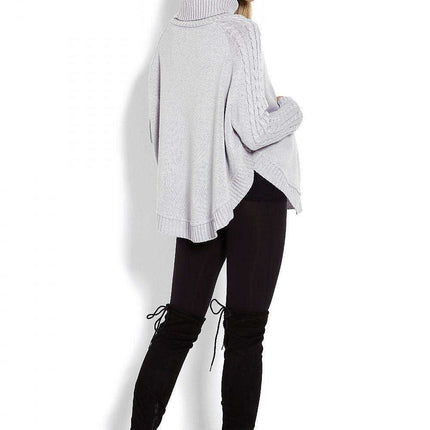Chic Braided Sleeve Turtleneck Poncho with Flattering Rounded Hem - Très Elite