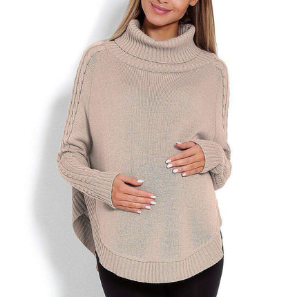 Chic Braided Sleeve Turtleneck Poncho with Flattering Rounded Hem - Très Elite