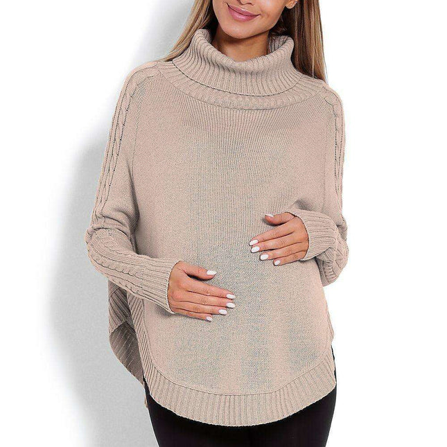 Chic Braided Sleeve Turtleneck Poncho with Flattering Rounded Hem - Très Elite
