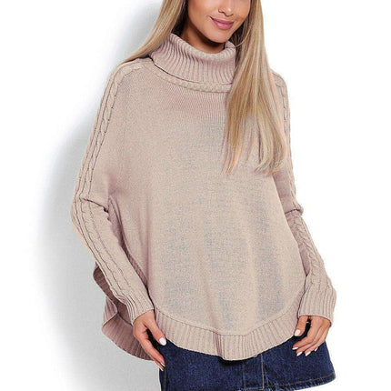 Chic Braided Sleeve Turtleneck Poncho - Très Elite