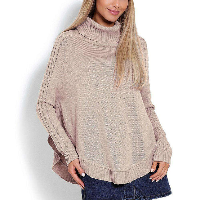 Chic Braided Sleeve Turtleneck Poncho - Très Elite
