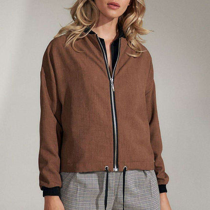Chic Brown Bomber Jacket - Très Elite