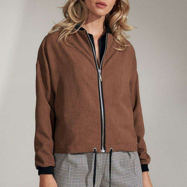 Chic Brown Bomber Jacket - Très Elite