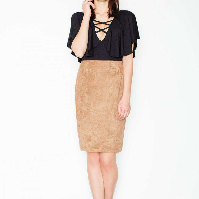 Chic Brown Knee-Length Skirt with Trendy Striped Accent - Comfort Meets Elegance