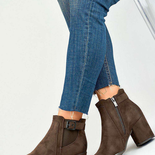 Chic Buckled Organic Suede Ankle Boots with Elevated Style - Très Elite