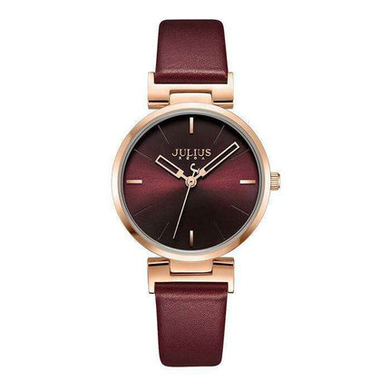 Chic Burgundy Leather Women's Watch by JULIUS: Stylish Timepiece with Precision Miyota Movement- Très Elite- Très Elite