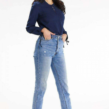 Chic Button-Back Blouse with Tied Sleeves - Très Elite