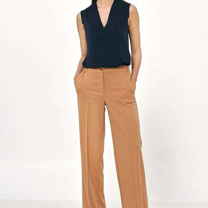 Chic Caramel High Rise Women Trousers Elegant Style - Très Elite