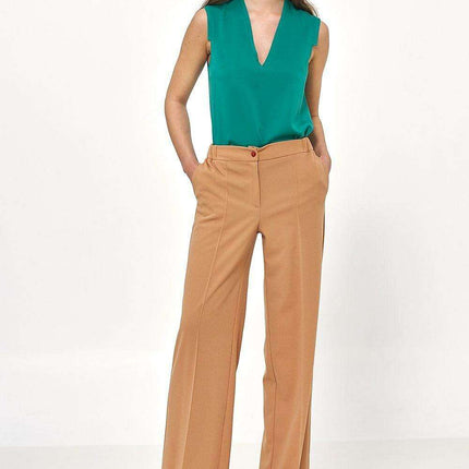 Chic Caramel High Rise Women Trousers Elegant Style - Très Elite