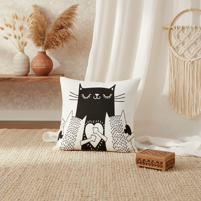 Chic Cat-Themed Polyester Pillow Cover - Elegant Home Décor for Cat Lovers - Très Elite
