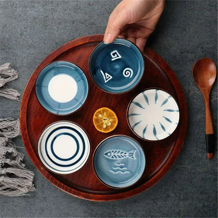 Chic Ceramic Soy Sauce Dipping Dish Set with Multi-Purpose Serving Tray - Très Elite
