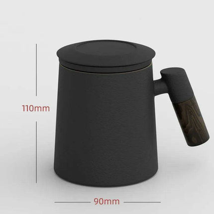 Chic Ceramic Tea Mug with Wooden Handle and Infuser Lid - Essential Drinkware for Every Occasion - Très Elite