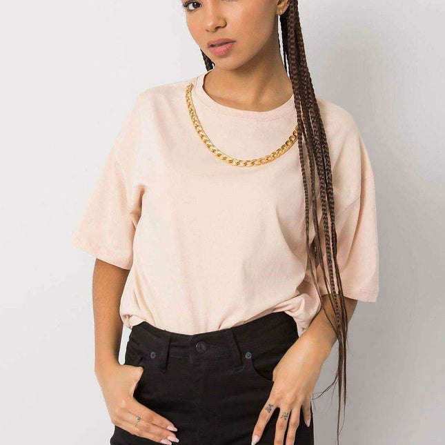 Chic Chain Embellished Cotton T Shirt For Women Casual